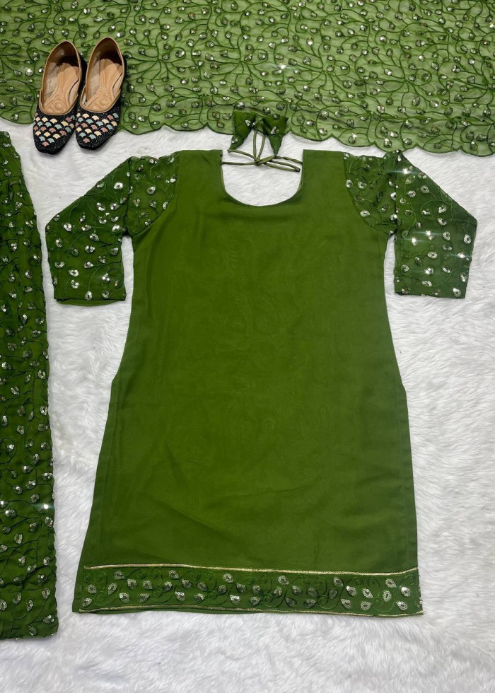 Women Georgette Ethnic Top Dhoti Pant Dupatta Set